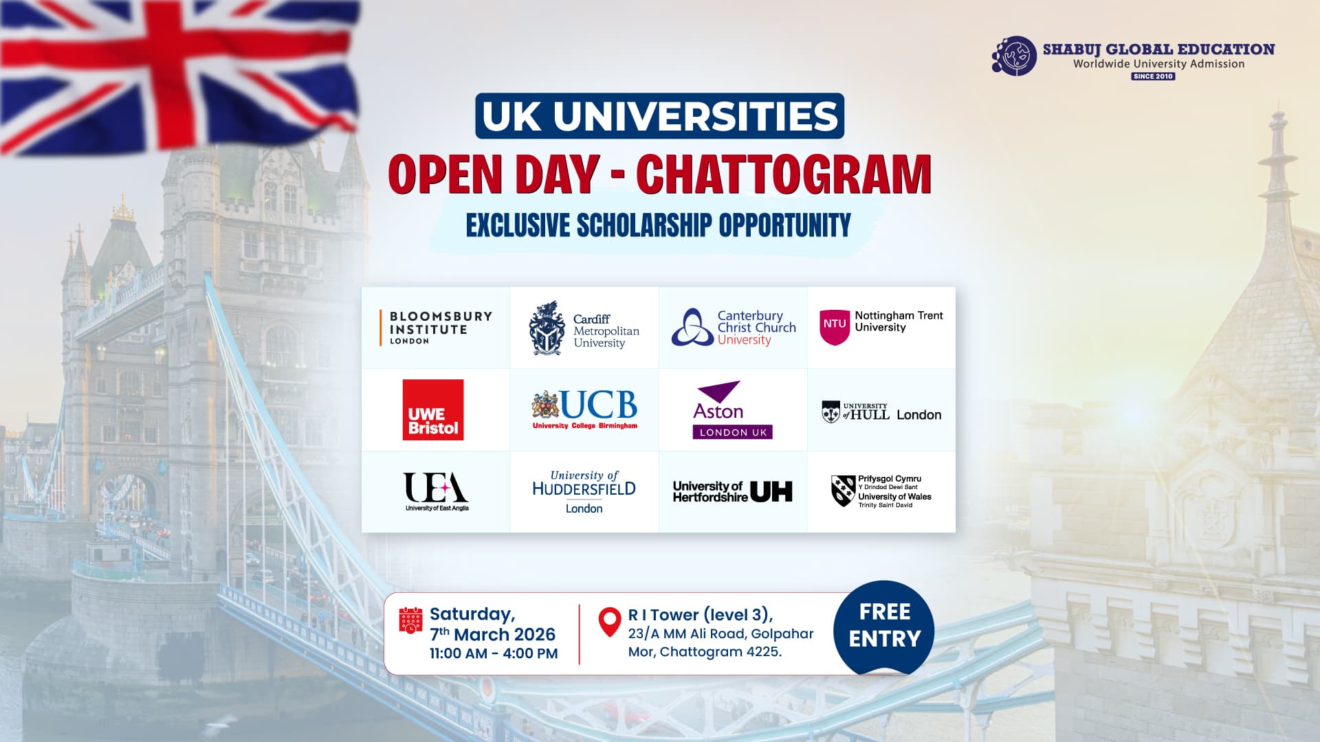 UK Universities Open Day 2026 – Chattogram | Scholarships & Admission Guidance