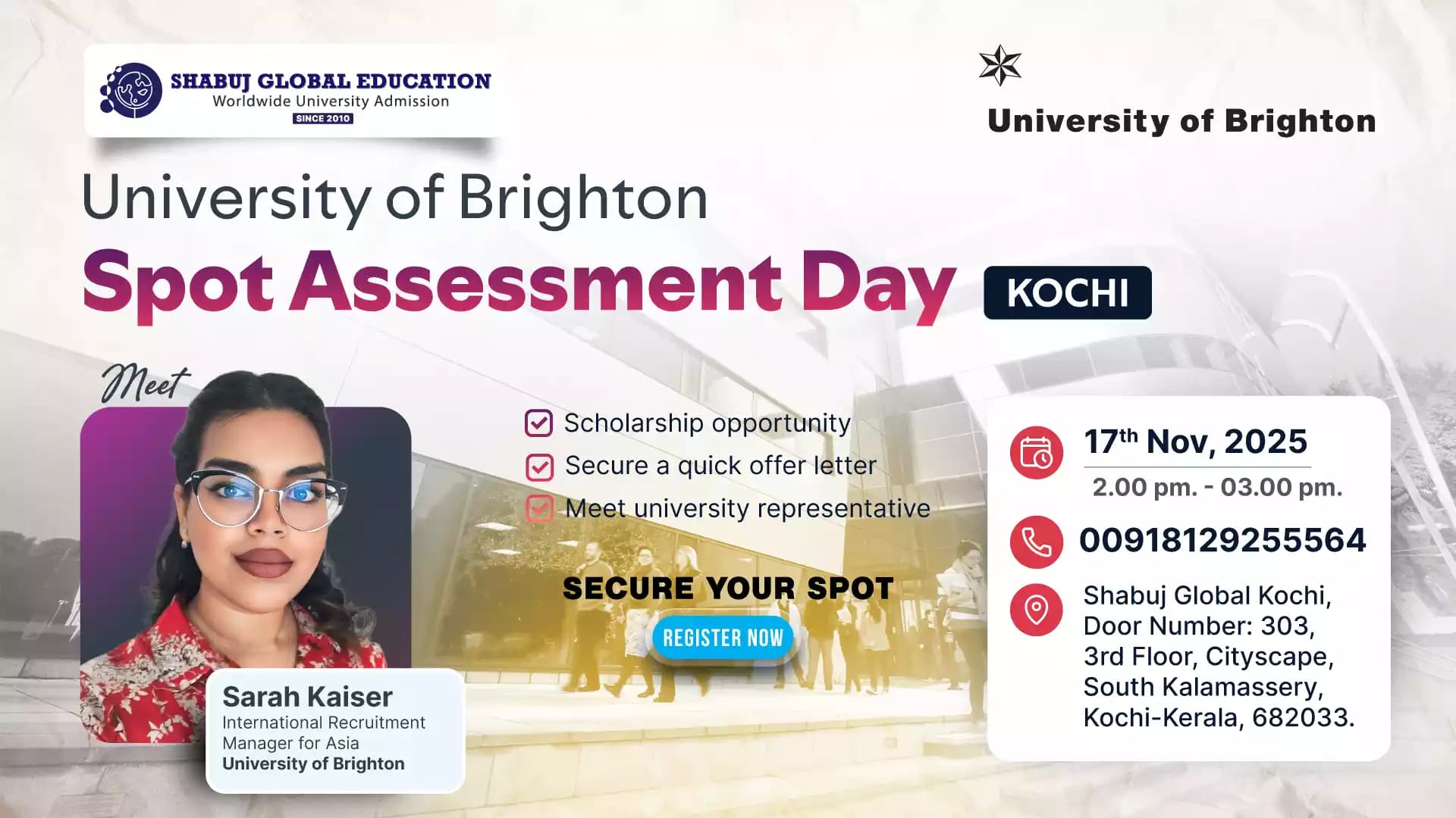 University of Brighton – Spot Assessment Day in Kochi