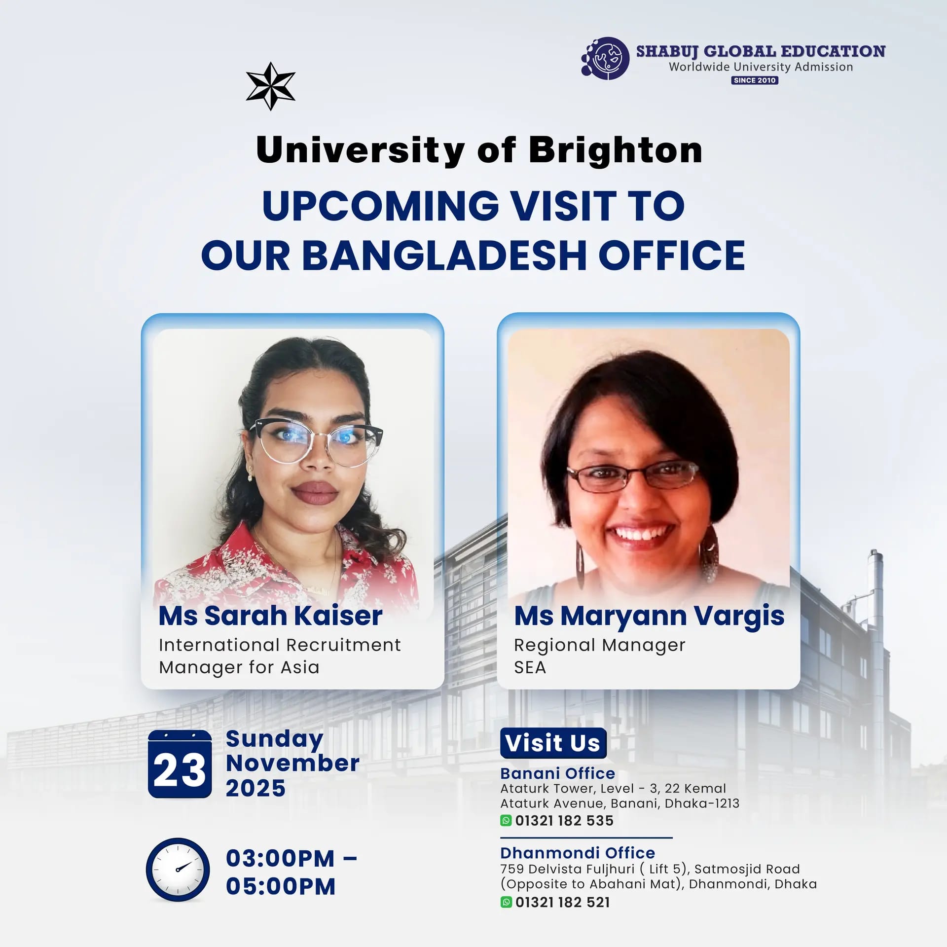 Meet University of Brighton Representatives in Dhaka – 23 November 2025