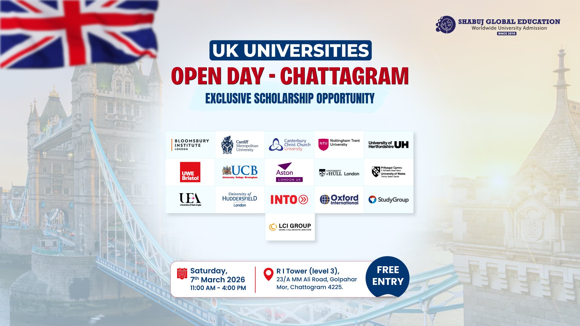 UK Universities Open Day 2026 – Chattogram | Scholarships & Admission Guidance