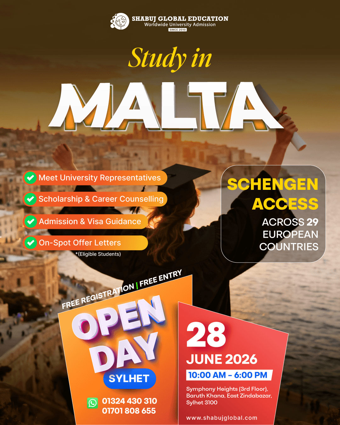 Study in Malta Open Day 2026 in Sylhet | Scholarships & Admissions