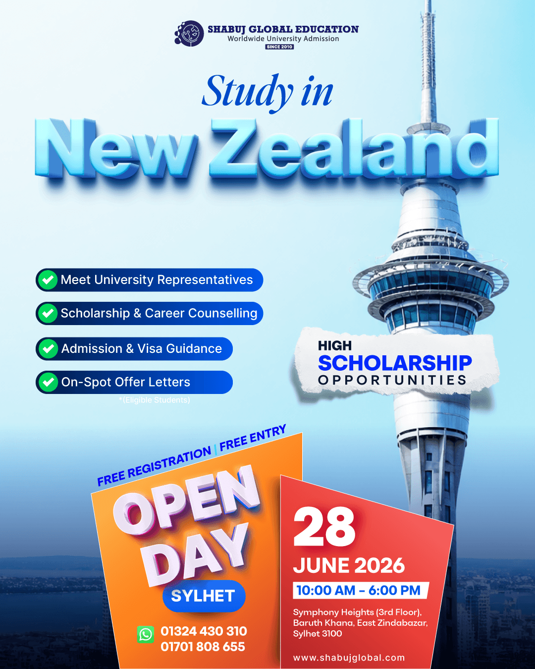 Study in New Zealand Open Day 2026 – Sylhet | Scholarships & Admissions